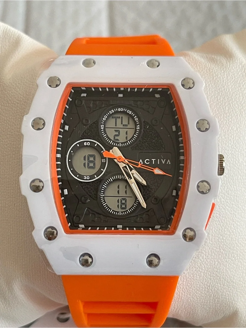 Activa X Invicta Digital Essentials Men's Watch - 42.8mm, Orange & white, new